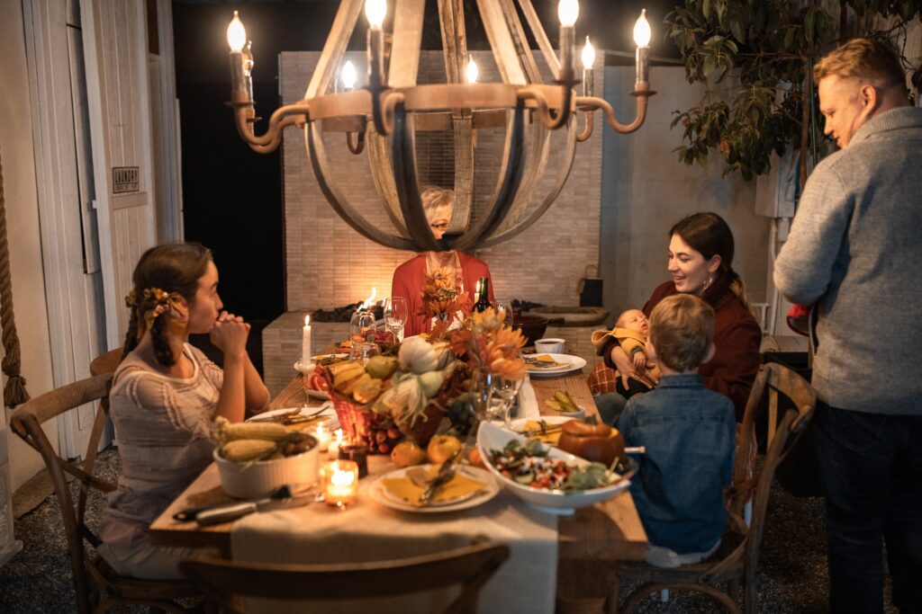 A family having Christmas dinner